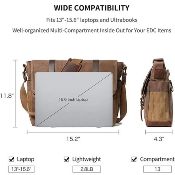 New Leather / Canvas Laptop Computer Bag Briefcase - Picture 7 of 12